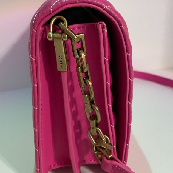 PINKO BNWT Italian Leather Pink Ombre Chevron Love Bag w Bronze Hardware + Birds - Picture 5 of 15